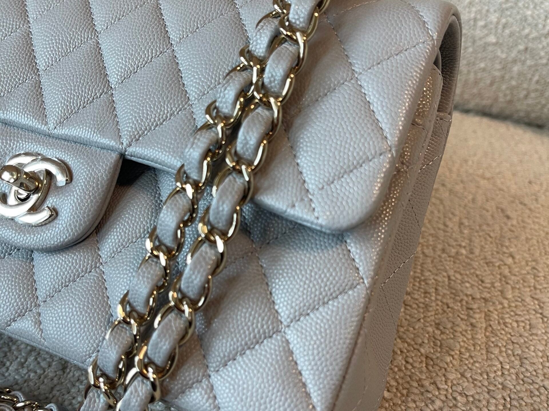 CHANEL Handbag 21A Grey Caviar Quilted Classic Flap Small LGHW - Redeluxe