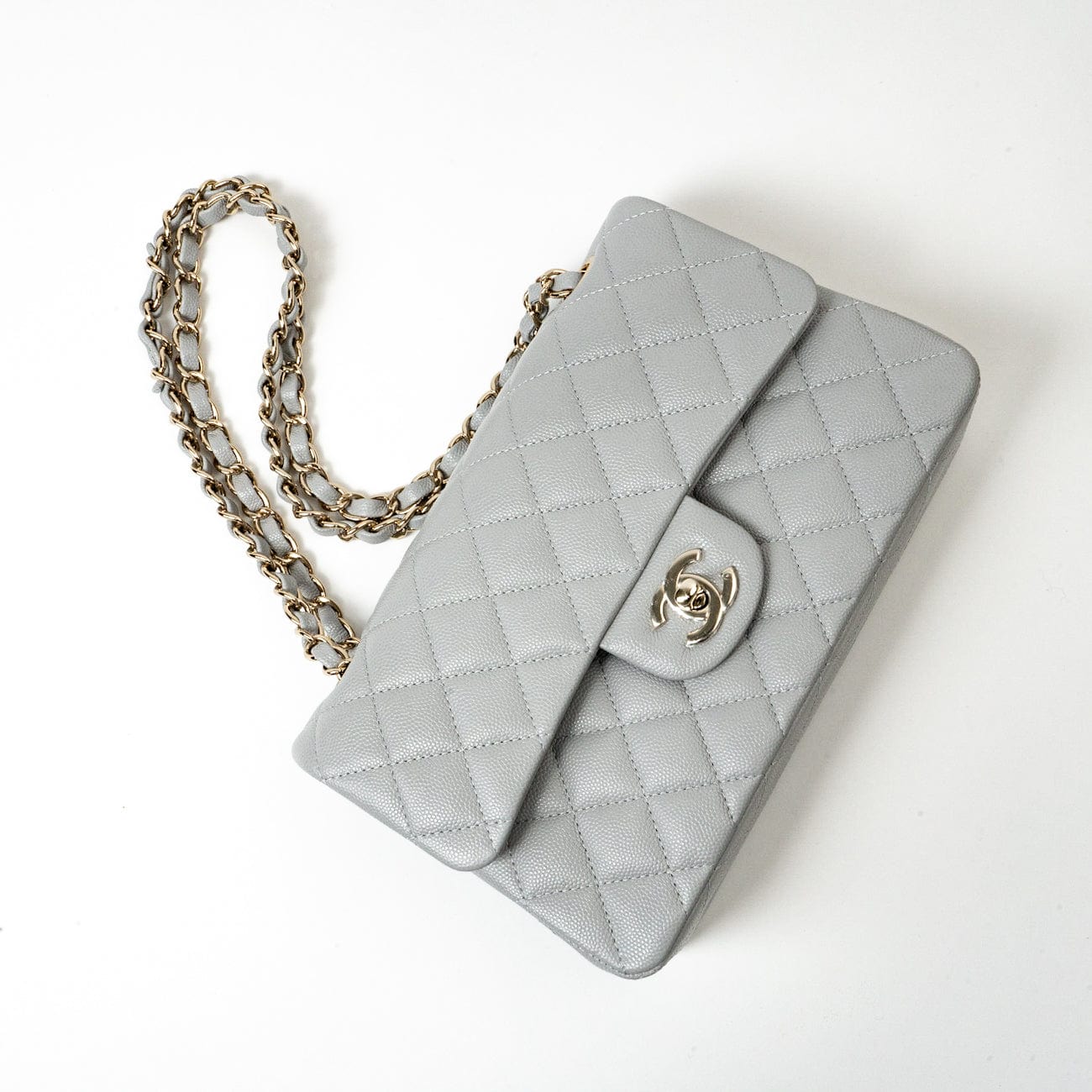 CHANEL Handbag 21A Grey Caviar Quilted Classic Flap Small LGHW - Redeluxe