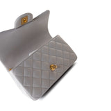 CHANEL Handbag 21A Grey Lambskin Quilted Mini Top Handle Antique Gold Hardware - Redeluxe
