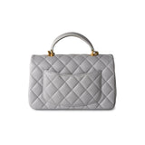 CHANEL Handbag 21A Grey Lambskin Quilted Mini Top Handle Antique Gold Hardware - Redeluxe