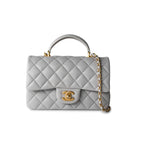 CHANEL Handbag 21A Grey Lambskin Quilted Mini Top Handle Antique Gold Hardware - Redeluxe