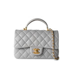 CHANEL Handbag 21A Grey Lambskin Quilted Mini Top Handle Antique Gold Hardware - Redeluxe