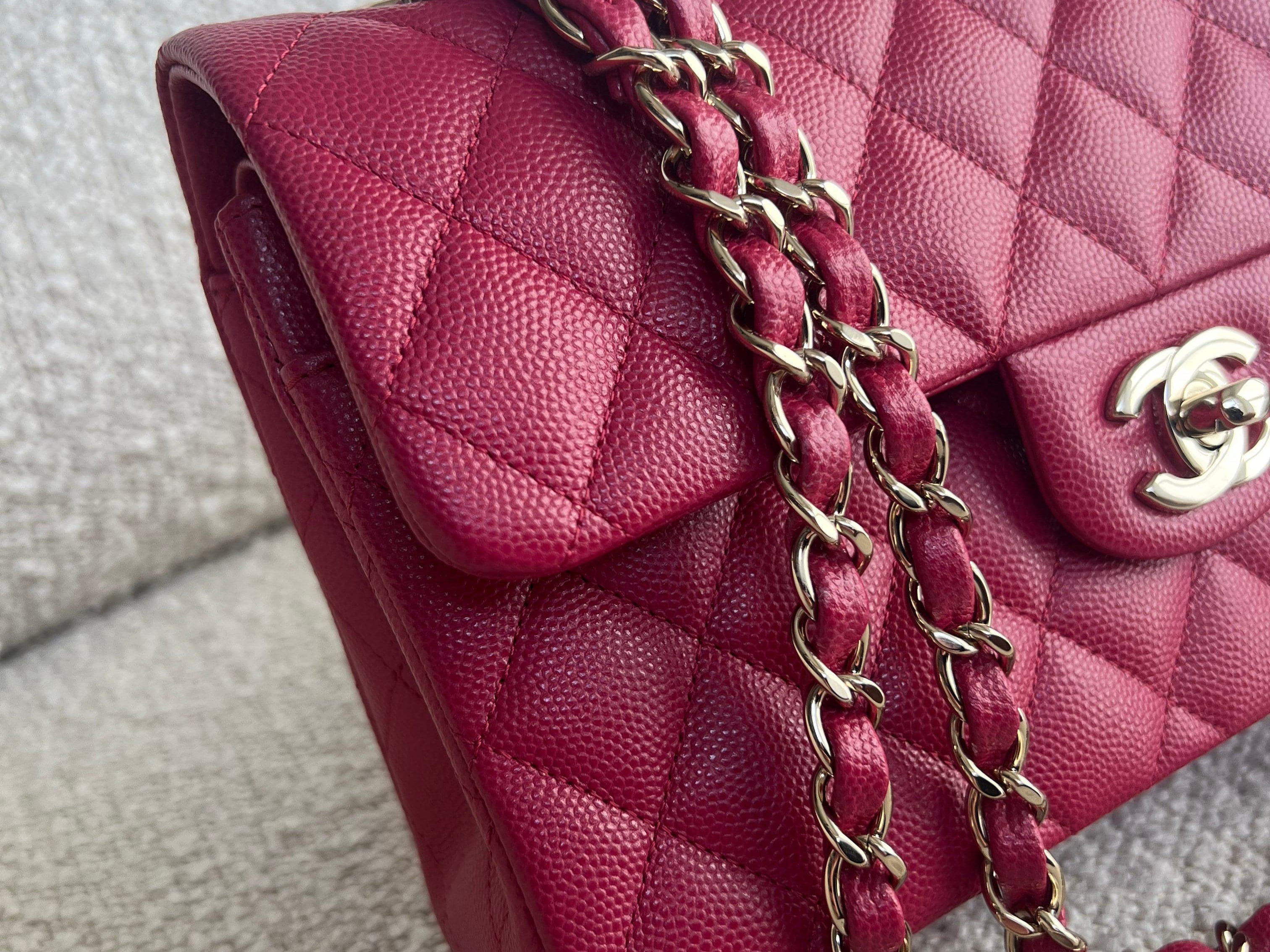 CHANEL Handbag 21A Pink Caviar Quilted Classic Flap Small - Redeluxe