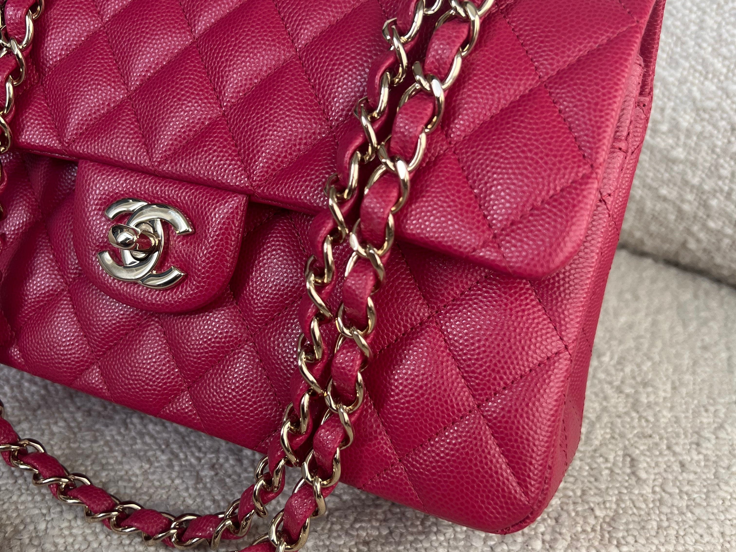 CHANEL Handbag 21A Pink Caviar Quilted Classic Flap Small - Redeluxe