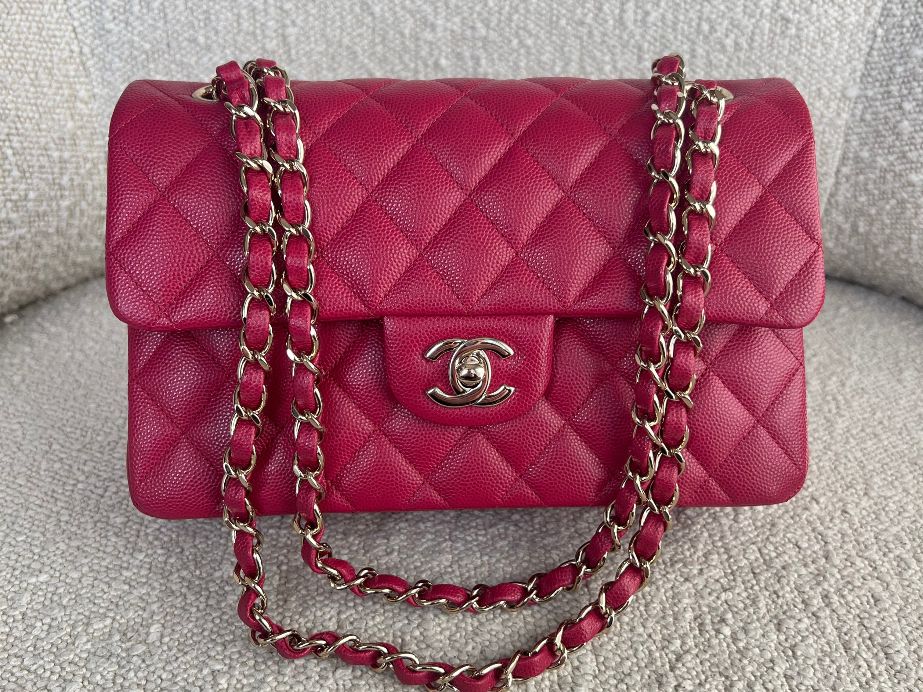 CHANEL Handbag 21A Pink Caviar Quilted Classic Flap Small - Redeluxe
