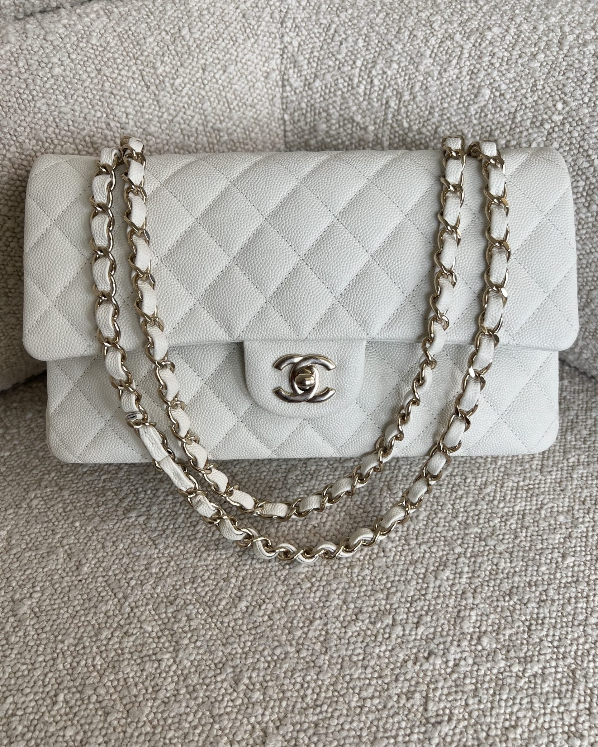 CHANEL Handbag 21A White Caviar Quilted Classic Flap Medium LGHW - Redeluxe