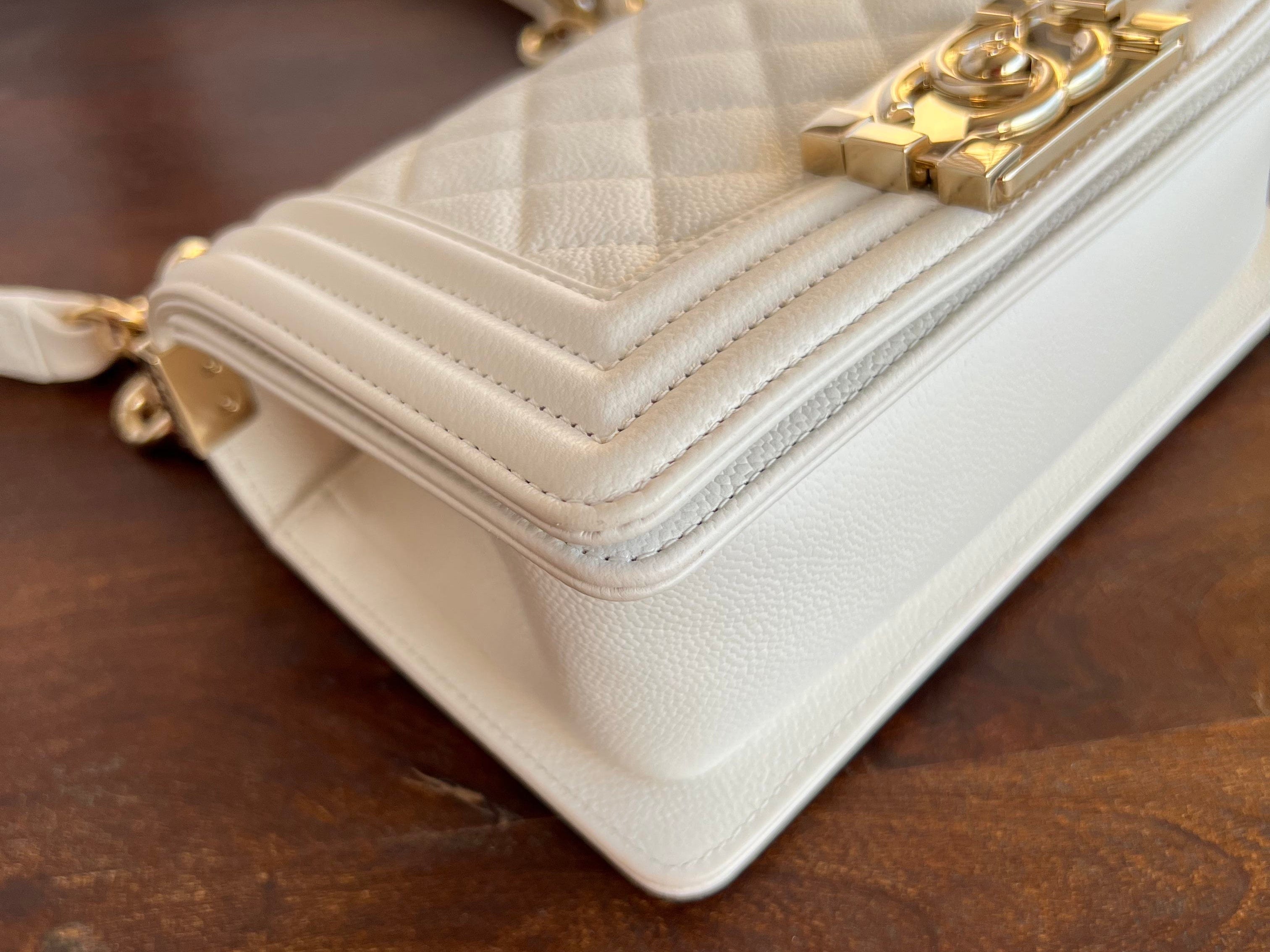 CHANEL Handbag 21A White Caviar Quilted Small Boy Bag LGHW - Redeluxe