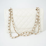 CHANEL Handbag 21A White/ Ivory Caviar Quilted Classic Flap Medium Light Gold Hardware - Redeluxe