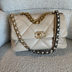 CHANEL Handbag 21B Beige Lambskin Quilted 19 Flap Medium/Large Mixed Hardware - Redeluxe
