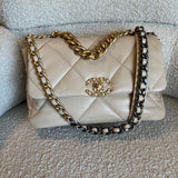 CHANEL Handbag 21B Beige Lambskin Quilted 19 Flap Medium/Large Mixed Hardware - Redeluxe