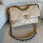 CHANEL Handbag 21B Beige Lambskin Quilted 19 Flap Medium/Large Mixed Hardware - Redeluxe