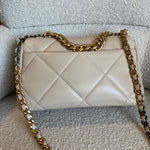 CHANEL Handbag 21B Beige Lambskin Quilted 19 Flap Medium/Large Mixed Hardware - Redeluxe
