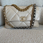 CHANEL Handbag 21B Beige Lambskin Quilted 19 Flap Medium/Large Mixed Hardware - Redeluxe