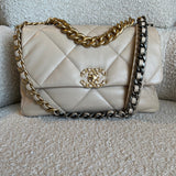 CHANEL Handbag 21B Beige Lambskin Quilted 19 Flap Medium/Large Mixed Hardware - Redeluxe