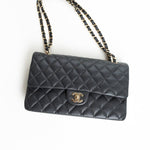 CHANEL Handbag 21B Grey Caviar Quilted Classic Flap Medium Light Gold Hardware - Redeluxe