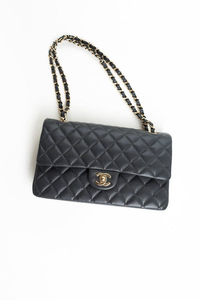 Buy CHANEL 21B Grey Caviar Quilted Classic Flap Medium Light Gold