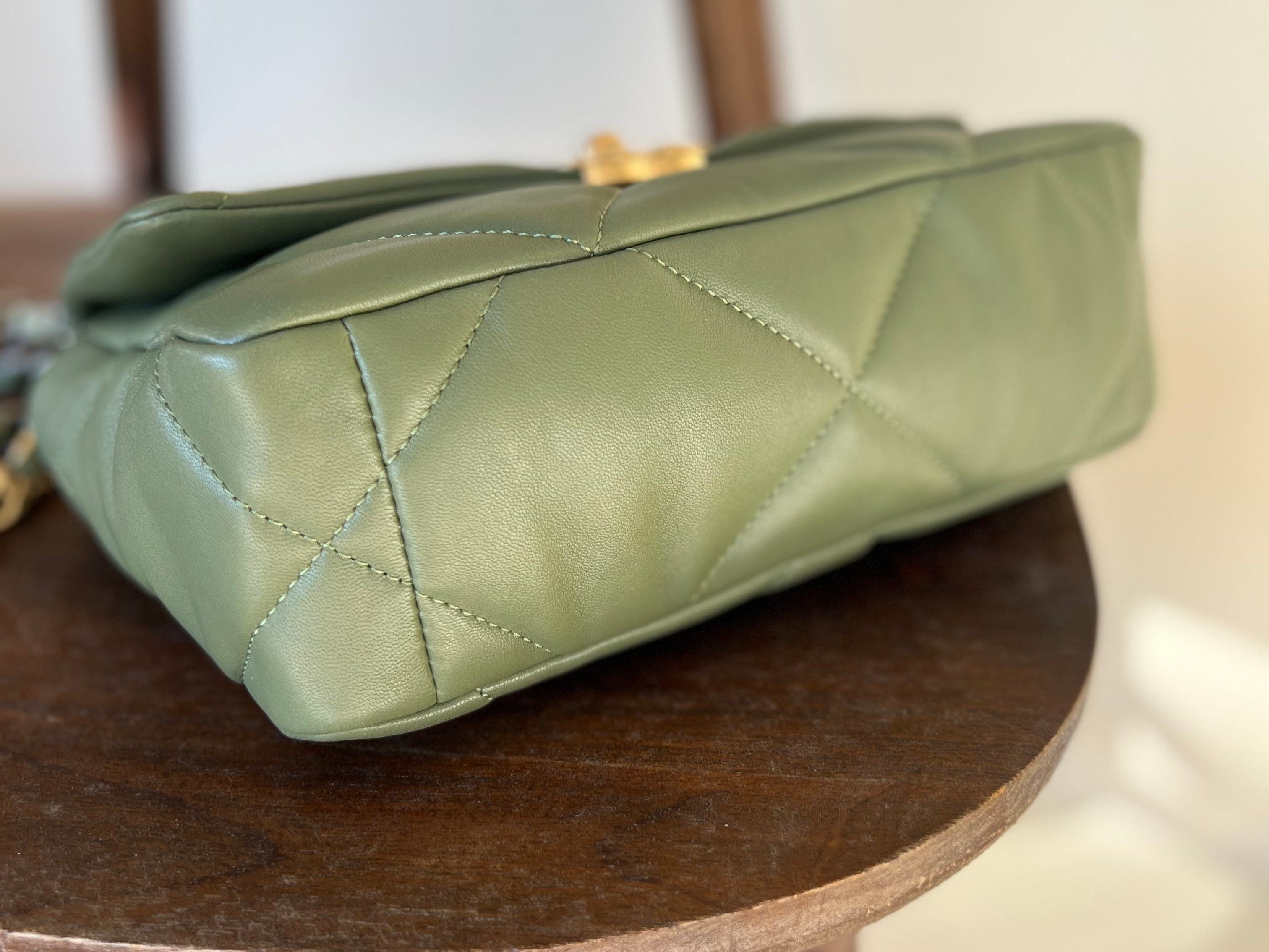 CHANEL Handbag 21B Military Green Lambskin Quilted 19 Flap Small Mixed Hardware - Redeluxe
