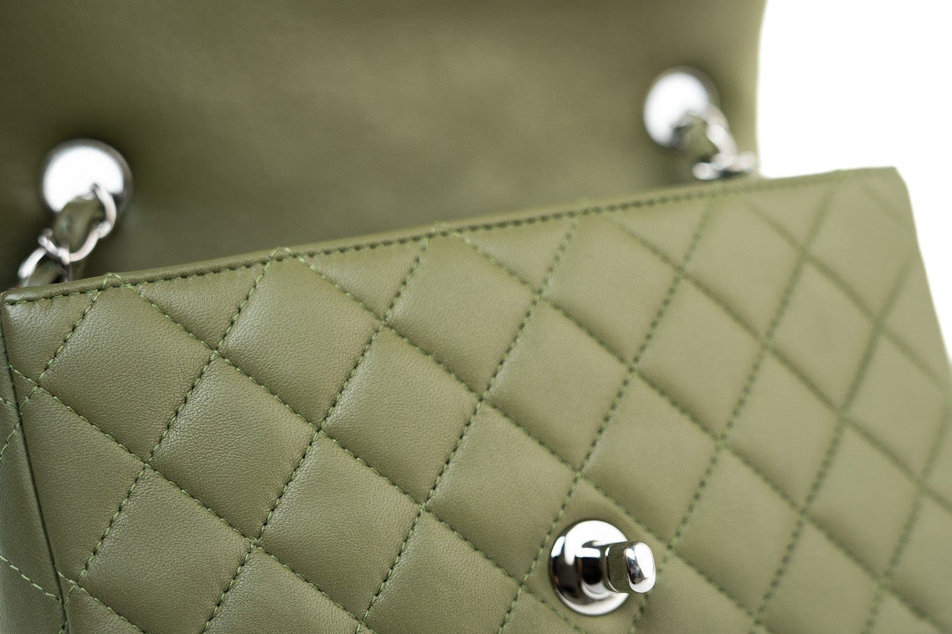 CHANEL Handbag 21B Military Green Lambskin Quilted Mini Rectangular Single Silver Hardware - Redeluxe