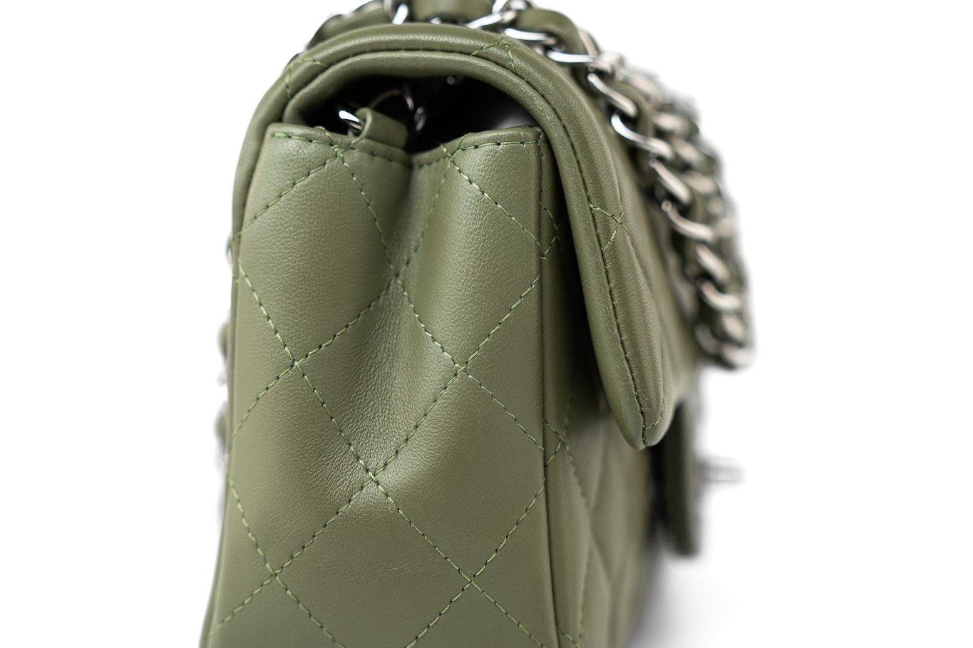 CHANEL Handbag 21B Military Green Lambskin Quilted Mini Rectangular Single Silver Hardware - Redeluxe