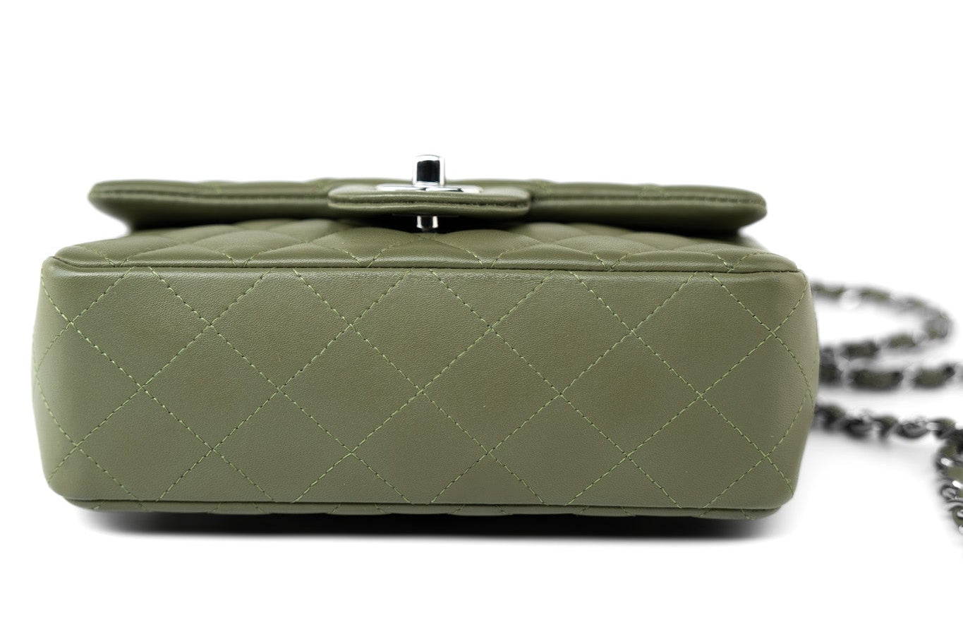 CHANEL Handbag 21B Military Green Lambskin Quilted Mini Rectangular Single Silver Hardware - Redeluxe