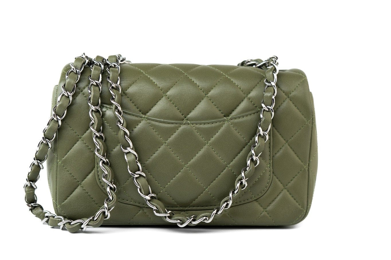 CHANEL Handbag 21B Military Green Lambskin Quilted Mini Rectangular Single Silver Hardware - Redeluxe