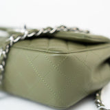 CHANEL Handbag 21B Military Green Lambskin Quilted Mini Rectangular Single Silver Hardware - Redeluxe