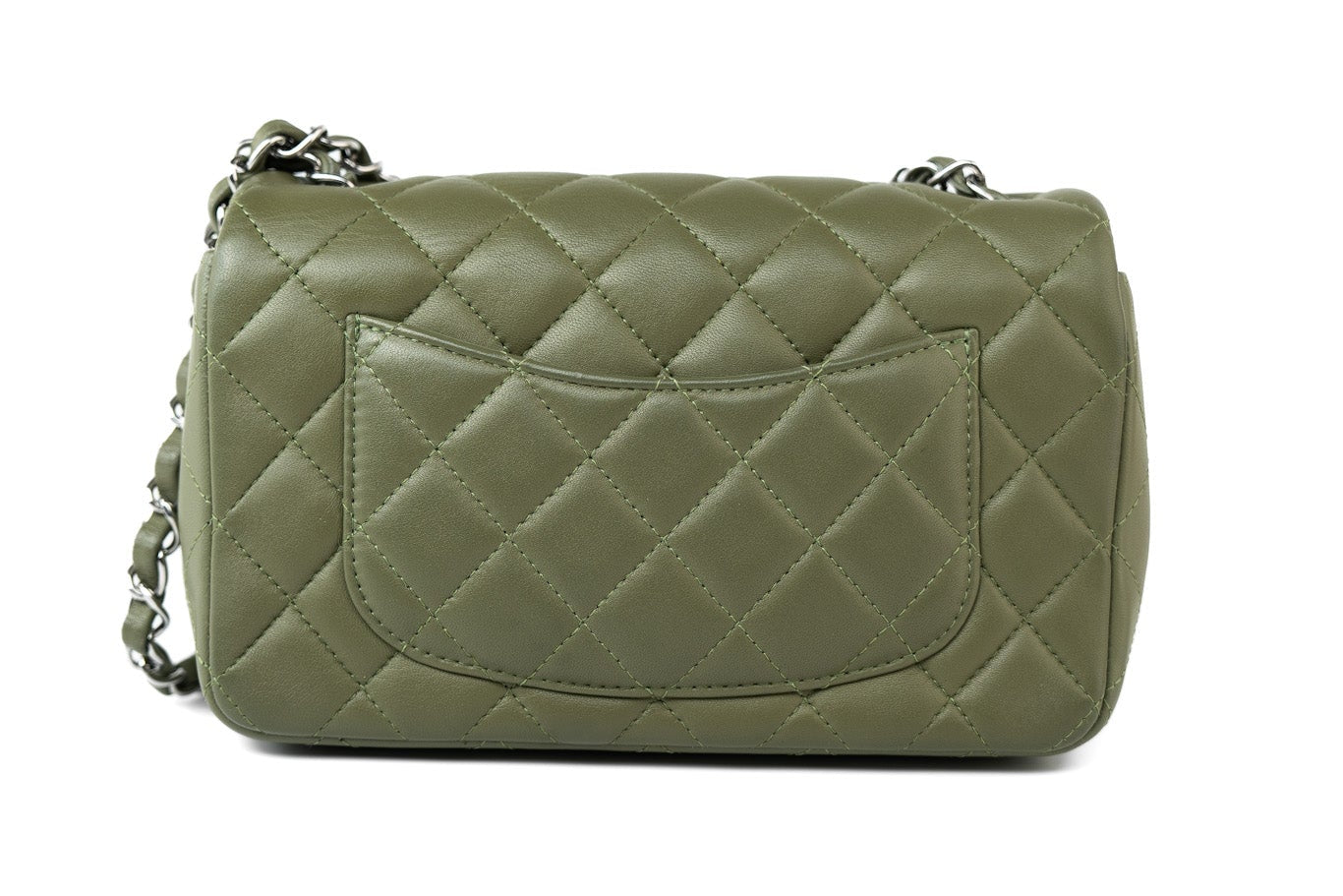 CHANEL Handbag 21B Military Green Lambskin Quilted Mini Rectangular Single Silver Hardware - Redeluxe