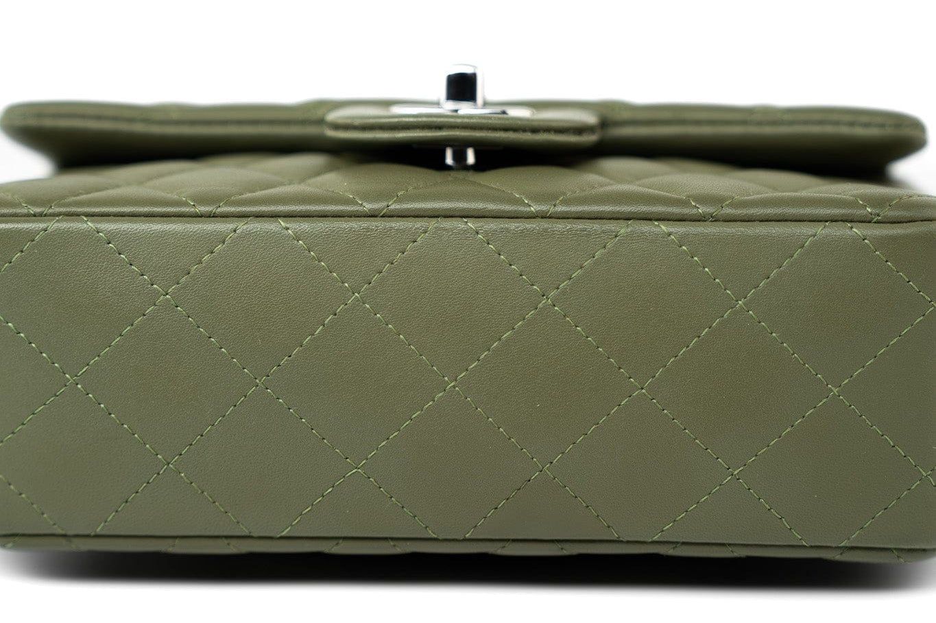 CHANEL Handbag 21B Military Green Lambskin Quilted Mini Rectangular Single Silver Hardware - Redeluxe