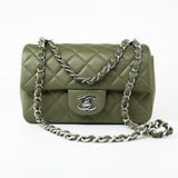 CHANEL Handbag 21B Military Green Lambskin Quilted Mini Rectangular Single Silver Hardware - Redeluxe