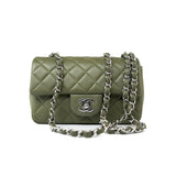 CHANEL Handbag 21B Military Green Lambskin Quilted Mini Rectangular Single Silver Hardware - Redeluxe