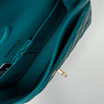 CHANEL Handbag 21C Dark Teal Caviar Quilted Classic Double Flap Small Light Gold Hardware - Redeluxe
