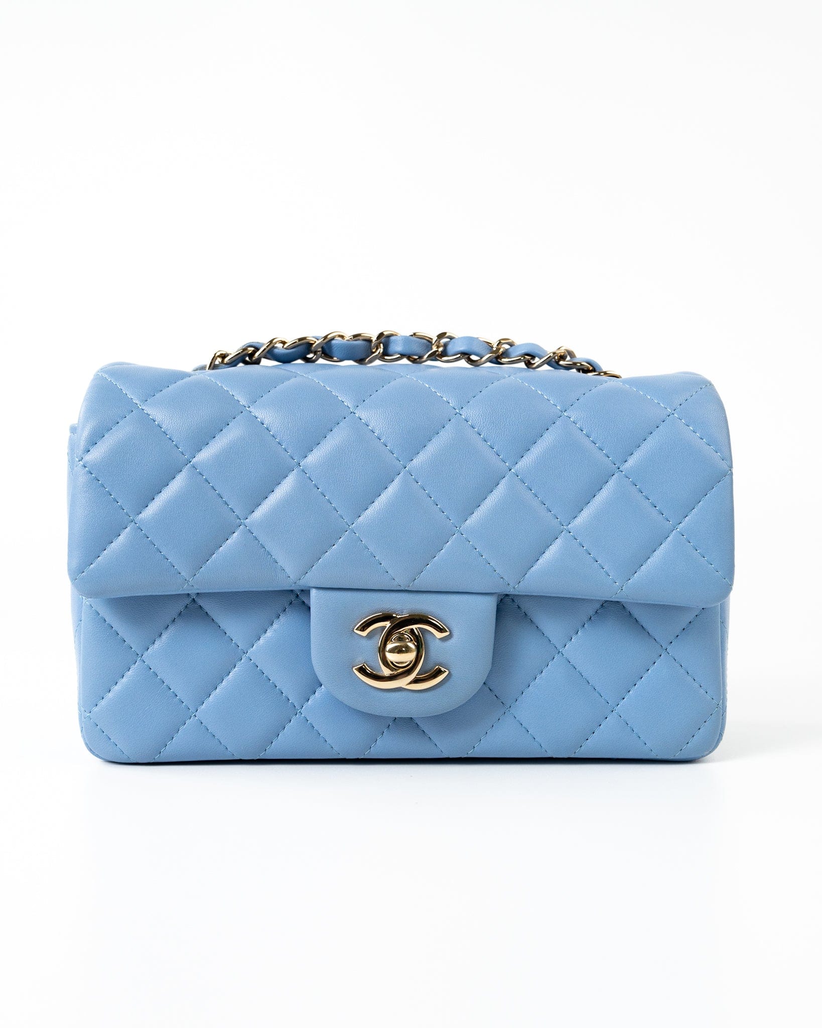 21C Sky Blue Lambskin Quilted Mini Rectangular Flap Light Gold