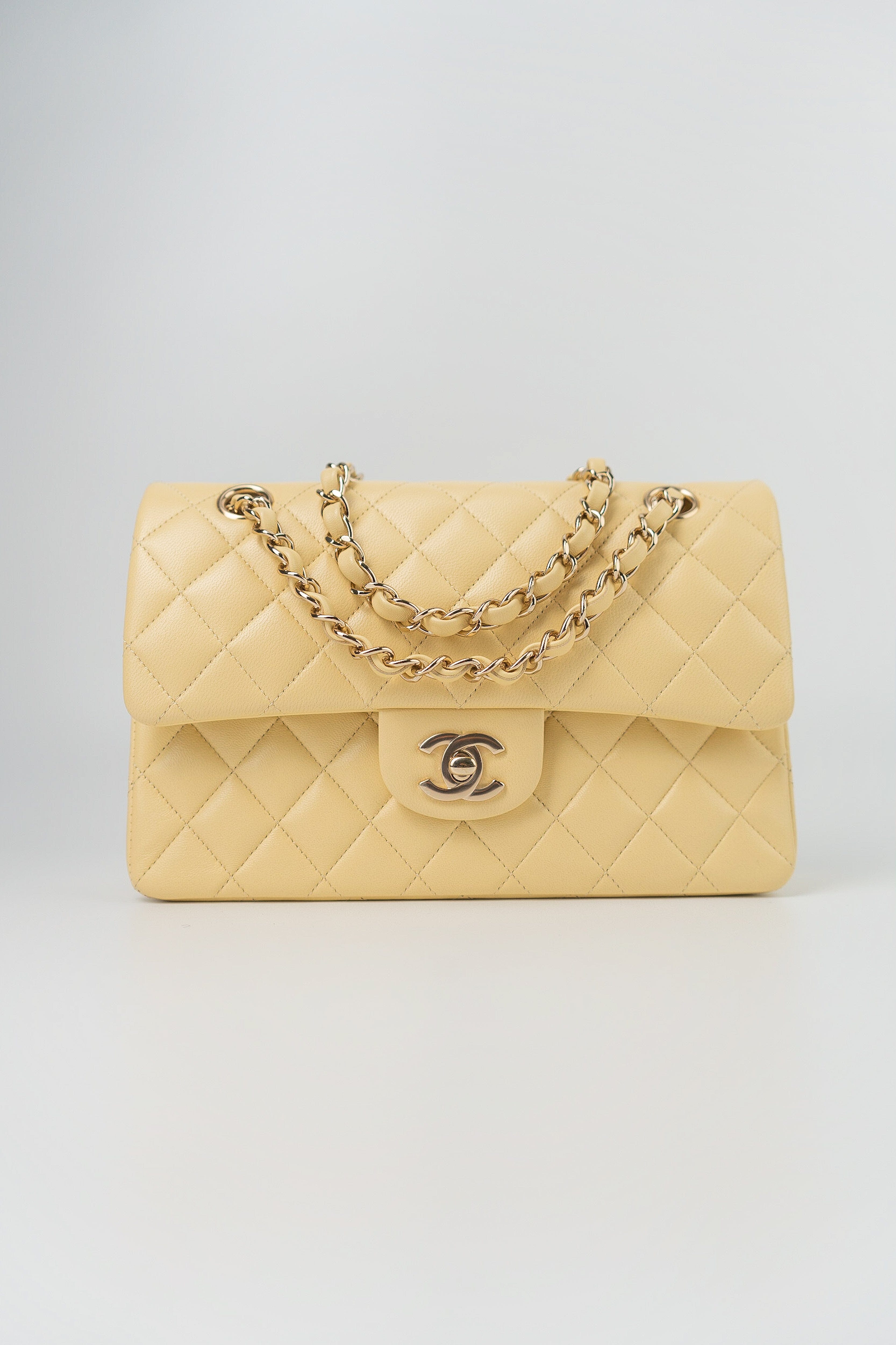 21C Yellow Lambskin Quilted Classic Flap Small Light Gold Hardware
