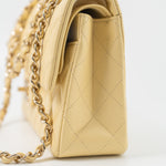 CHANEL Handbag 21C Yellow Lambskin Quilted Classic Flap Small Light Gold Hardware - Redeluxe