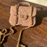 CHANEL Handbag 21K Beige Micro Lambskin Quilted Top Handle Flap Coin Purse with Chain - Redeluxe