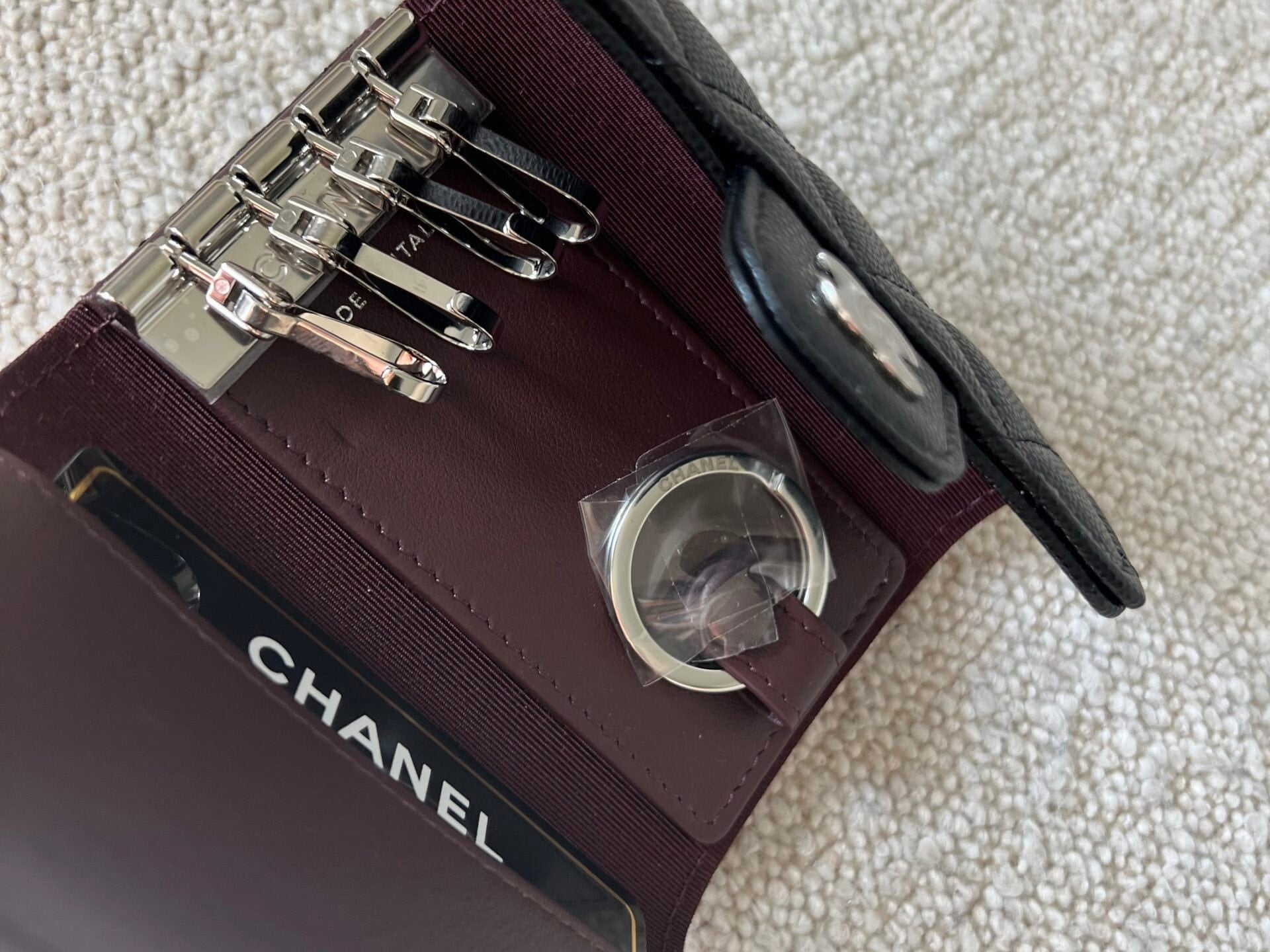 CHANEL Handbag 21K Black Caviar Quilted Key Holder Wallet Silver Hardware - Redeluxe