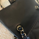CHANEL Handbag 21K Black Lambskin Quilted Mini Rectangular Single Flap Light Gold Hardware - Redeluxe