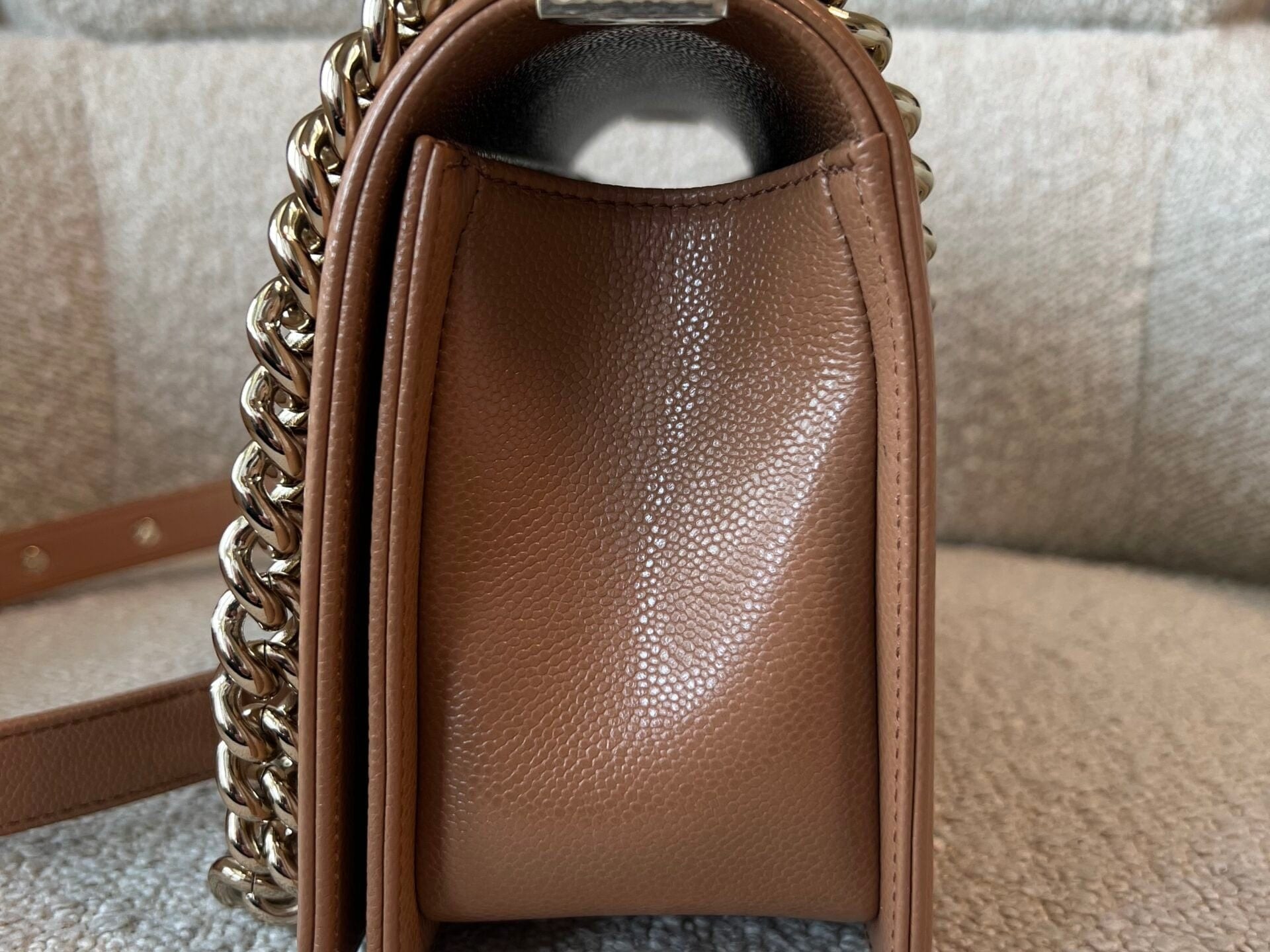 CHANEL Handbag 21K Caramel Caviar Quilted Old Medium Boy Bag LGHW - Redeluxe