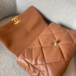 CHANEL Handbag 21K Caramel Lambskin Quilted 19 Flap Large Mixed Hardware - Redeluxe