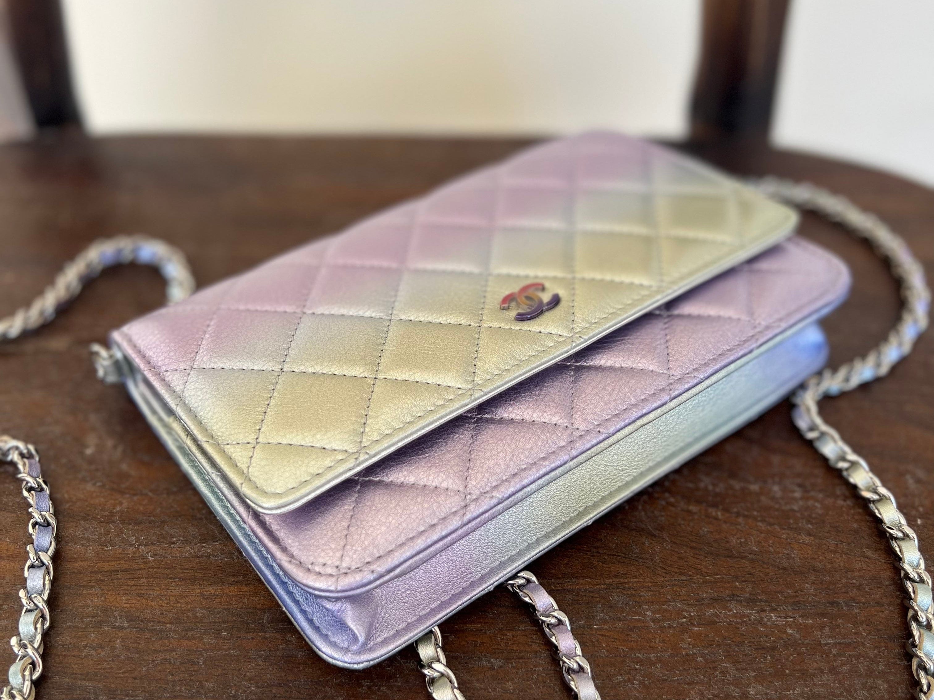 CHANEL Handbag 21K Gradient Metallic Rainbow Calfskin Quilted Wallet on Chain (WOC) - Redeluxe