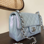 CHANEL Handbag 21K Iridescent Blue Calfskin Quilted Rectangular Mini SHW - Redeluxe