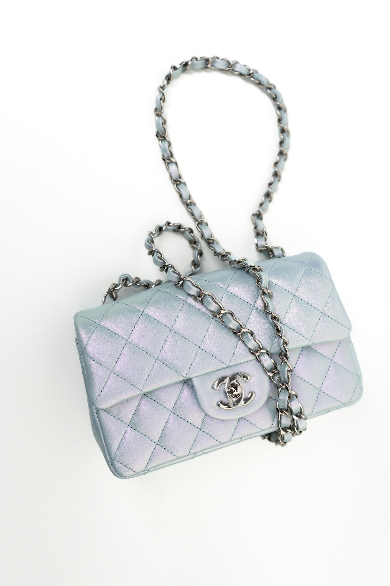 21K Iridescent Blue Calfskin Quilted Rectangular Mini SHW – REDELUXE