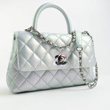 CHANEL Handbag 21K Iridescent Blue Caviar Quilted Coco Handle Small - Redeluxe
