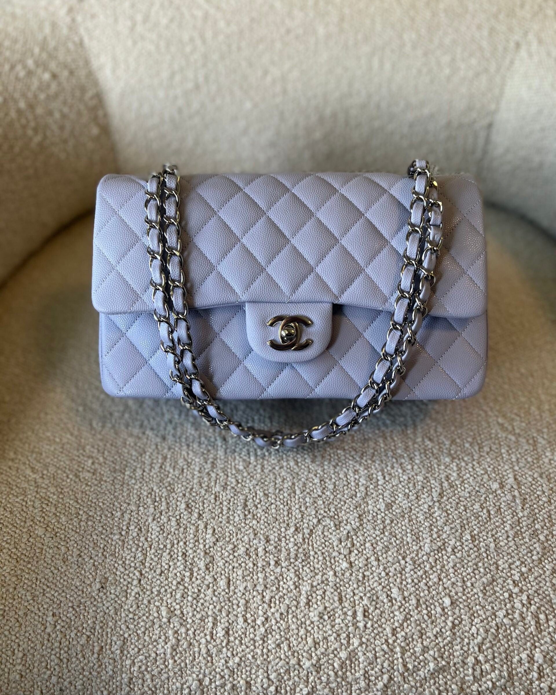 CHANEL Handbag 21K Lavender Caviar Quilted Classic Flap Medium SHW - Redeluxe