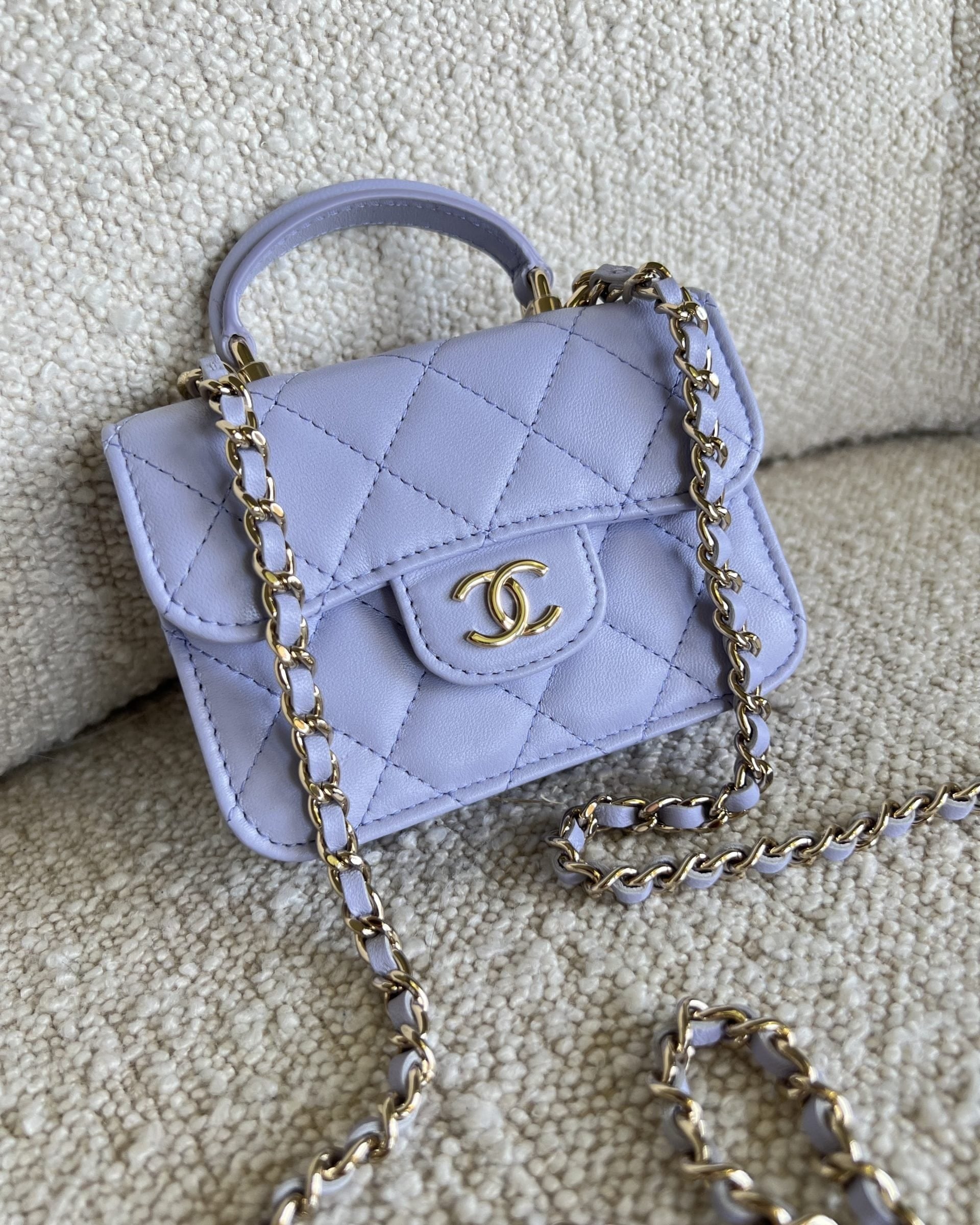 CHANEL Handbag 21K Lavender Lambskin Quilted Micro Coin Purse with Chain LGHW - Redeluxe
