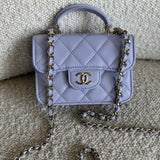 CHANEL Handbag 21K Lavender Lambskin Quilted Micro Coin Purse with Chain LGHW - Redeluxe