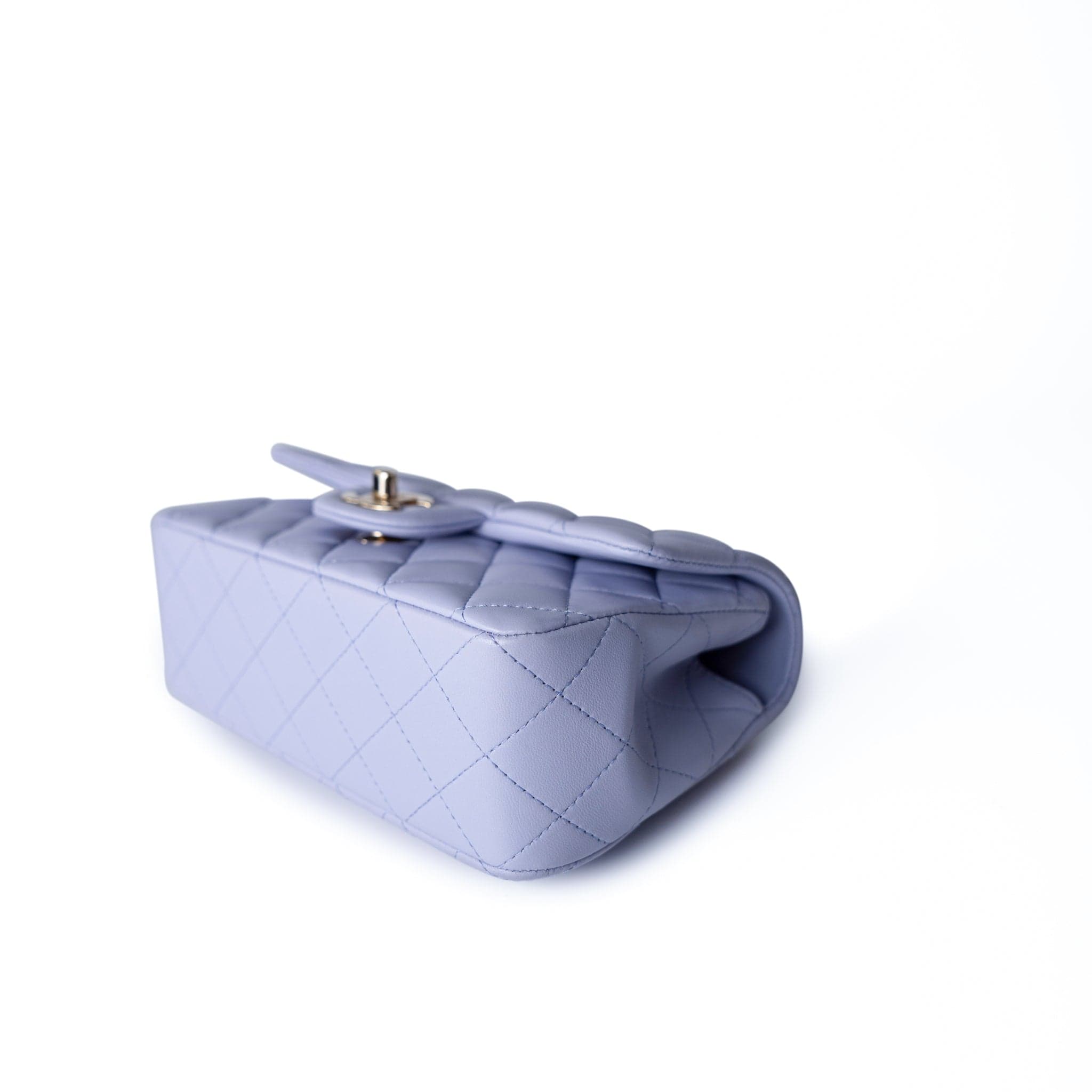 CHANEL Handbag 21k Lavender/ Light Purple Lambskin Quilted Mini Top Handle Light Gold Hardware - Redeluxe