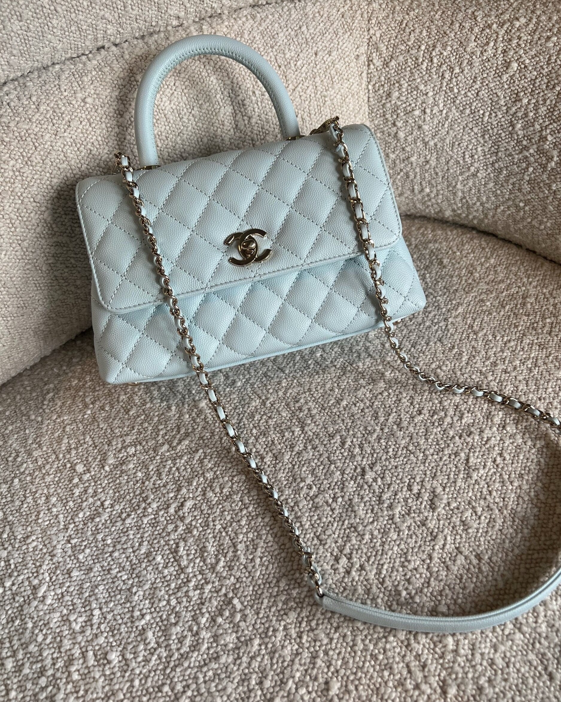 CHANEL Handbag 21K Light Blue Caviar Quilted Coco Handle Small LGHW - Redeluxe