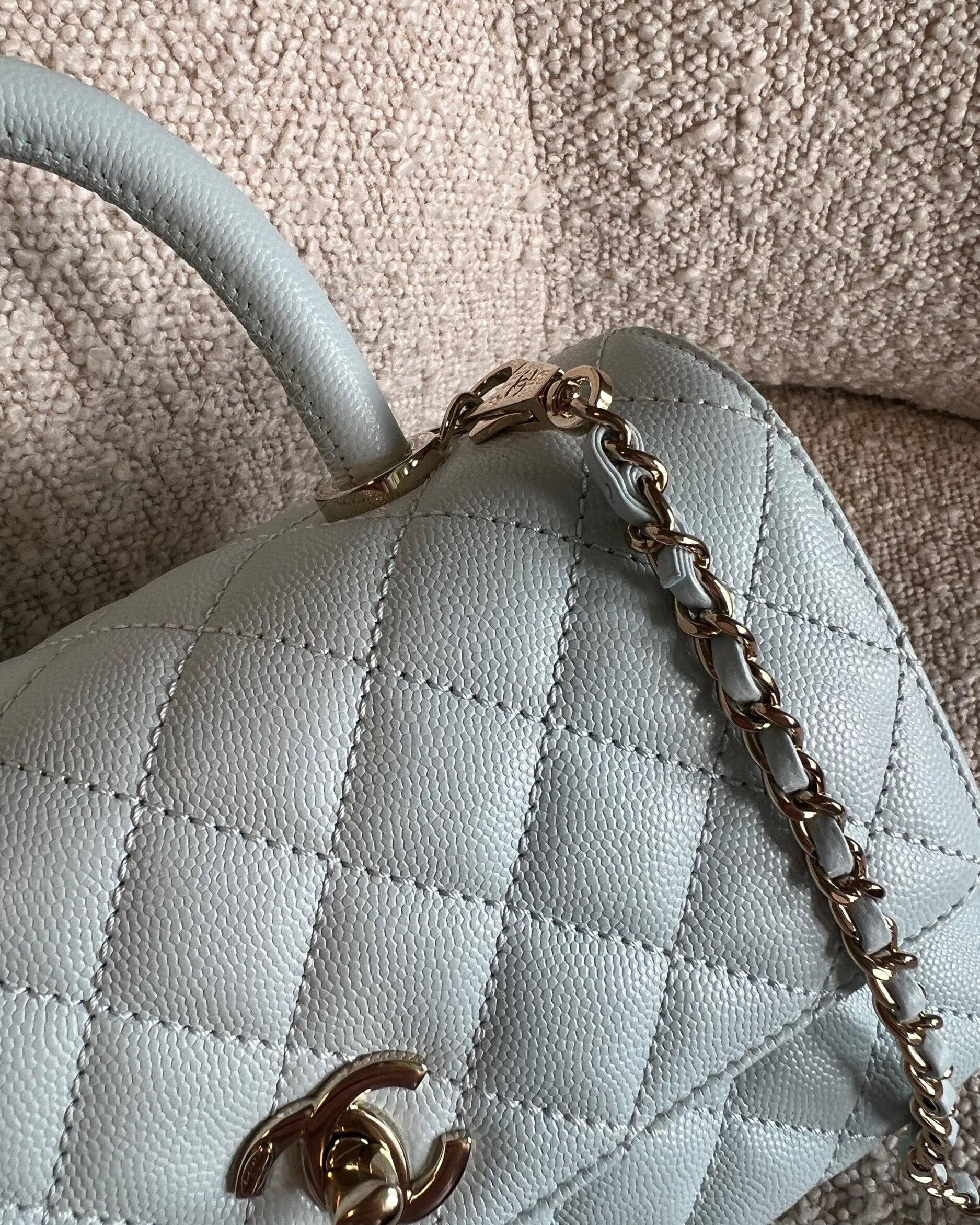CHANEL Handbag 21K Light Blue Caviar Quilted Coco Handle Small LGHW - Redeluxe
