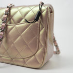 CHANEL Handbag 21K Mini Pink Iridescent Square Lambskin Quilted Classic Flap SHW - Redeluxe